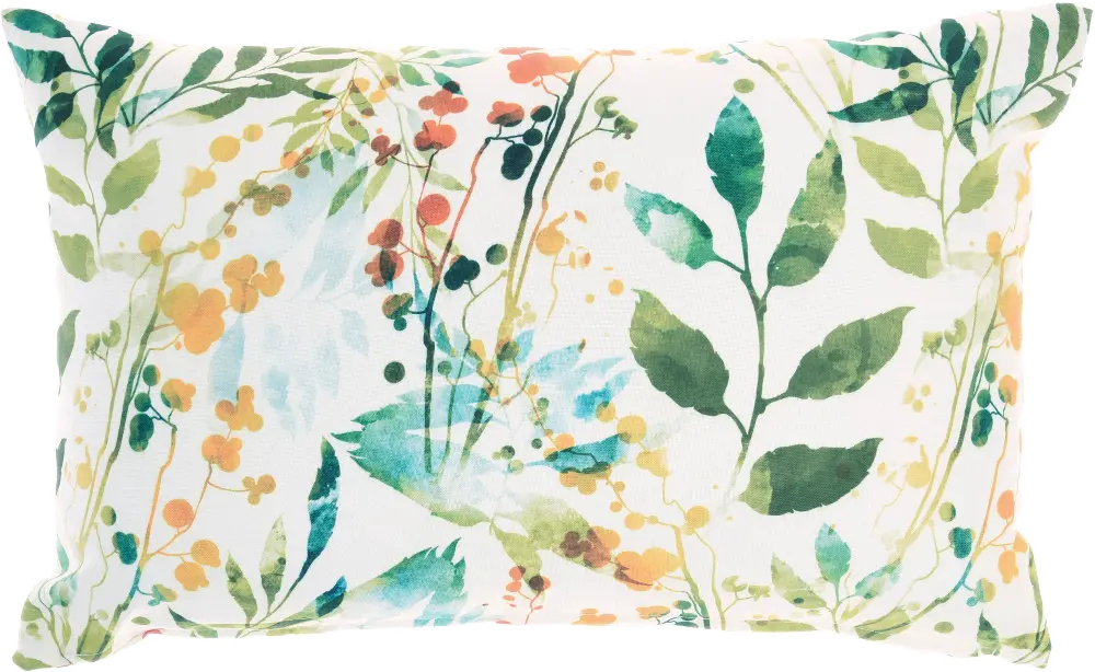 Watercolor Printed Flowers and Drops Rectangle Outdoor Throw Pillow-1