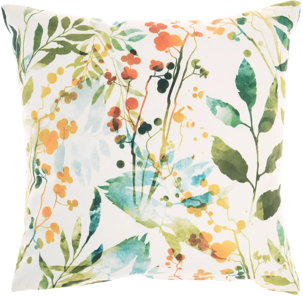 Watercolor Flowers and Drops Printed Outdoor Throw Pillow-1