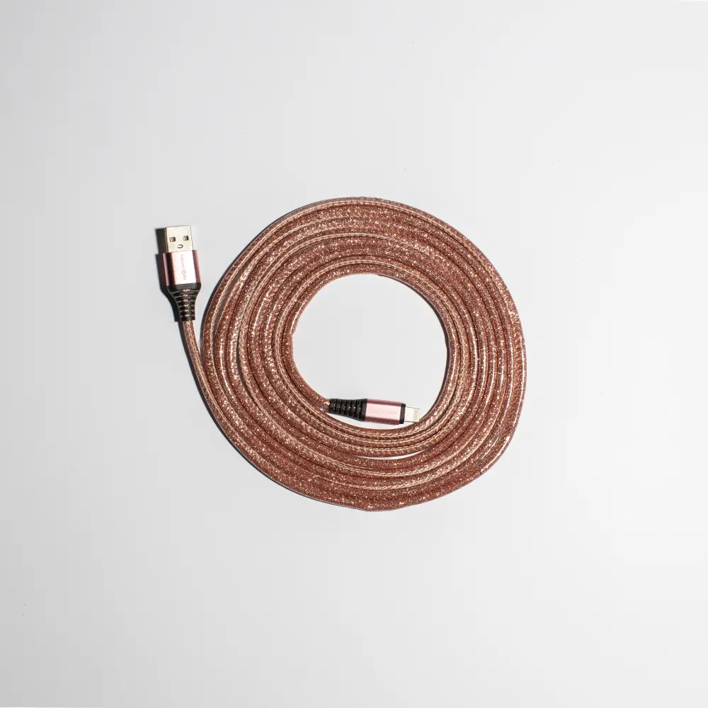 Basan 10 Foot Apple Lightning to USB Glitter Rose Gold Charging Cable-1
