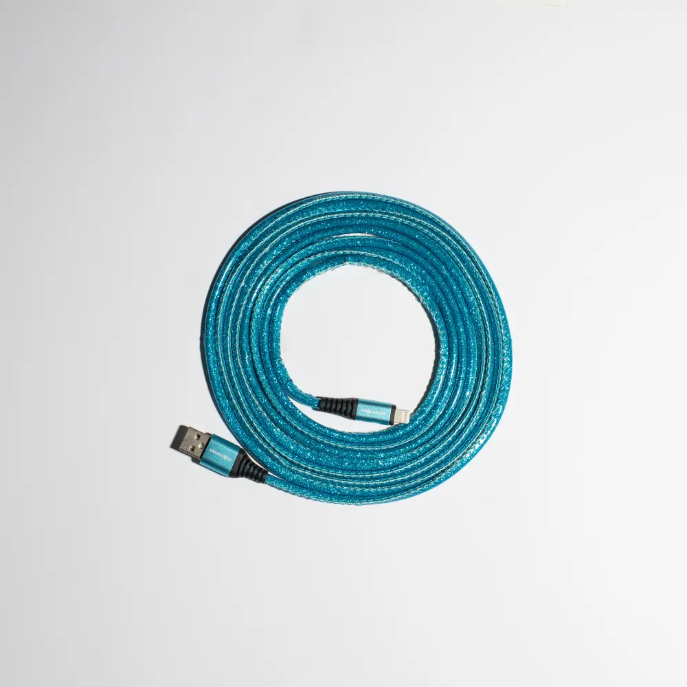Basan 10 Foot Apple Lightning to USB Glitter Teal Charging Cable-1
