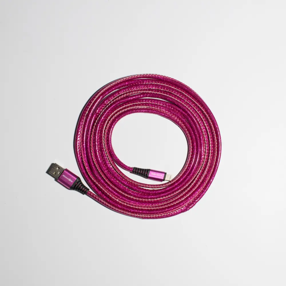 Basan 10 Foot Apple Lightning to USB Glitter Pink Charging Cable-1