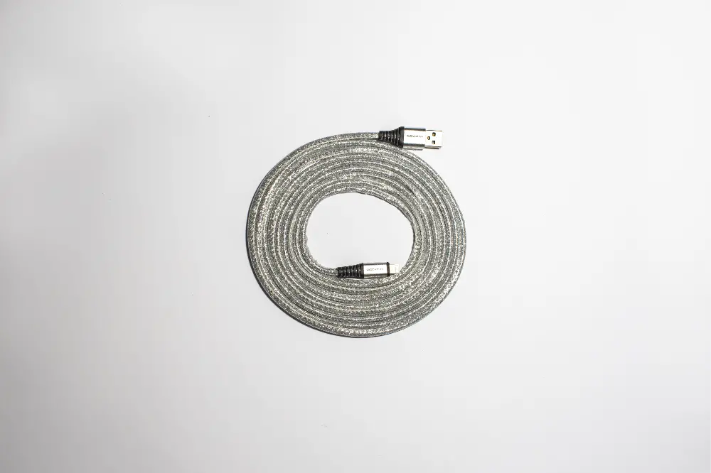 Basan 10 Foot Apple Lightning to USB Glitter Silver Charging Cable-1