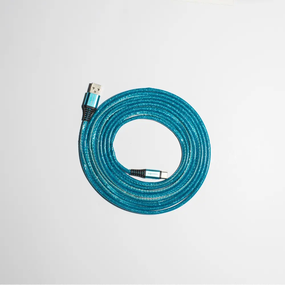 Basan 10 Foot Type C to USB Glitter Teal Charging Cable-1