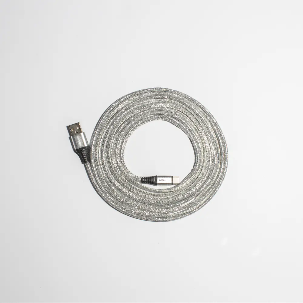 Basan 10 Foot Type C to USB Glitter Silver Charging Cable-1