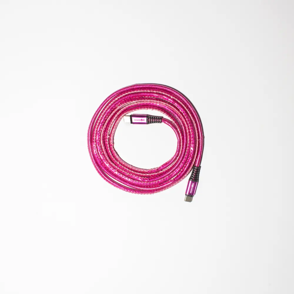 Basan 10 Foot Type C to Type C Glitter Pink Charging Cable-1