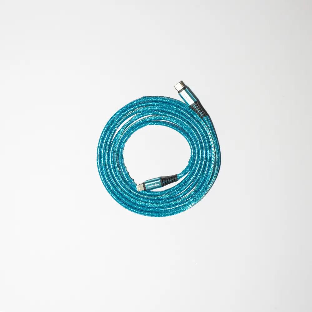 Basan 6 Foot Type C to Apple Lightning Glitter Teal Charging Cable-1