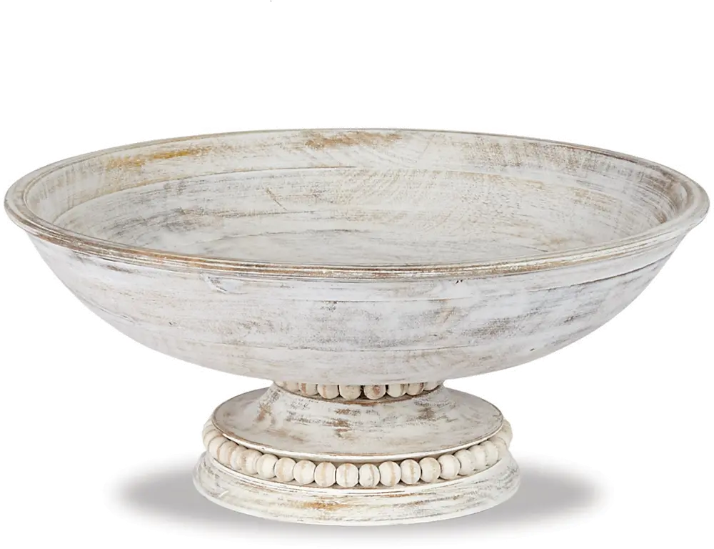 White Wash and Gray Beaded Wood Pedestal Bowl-1