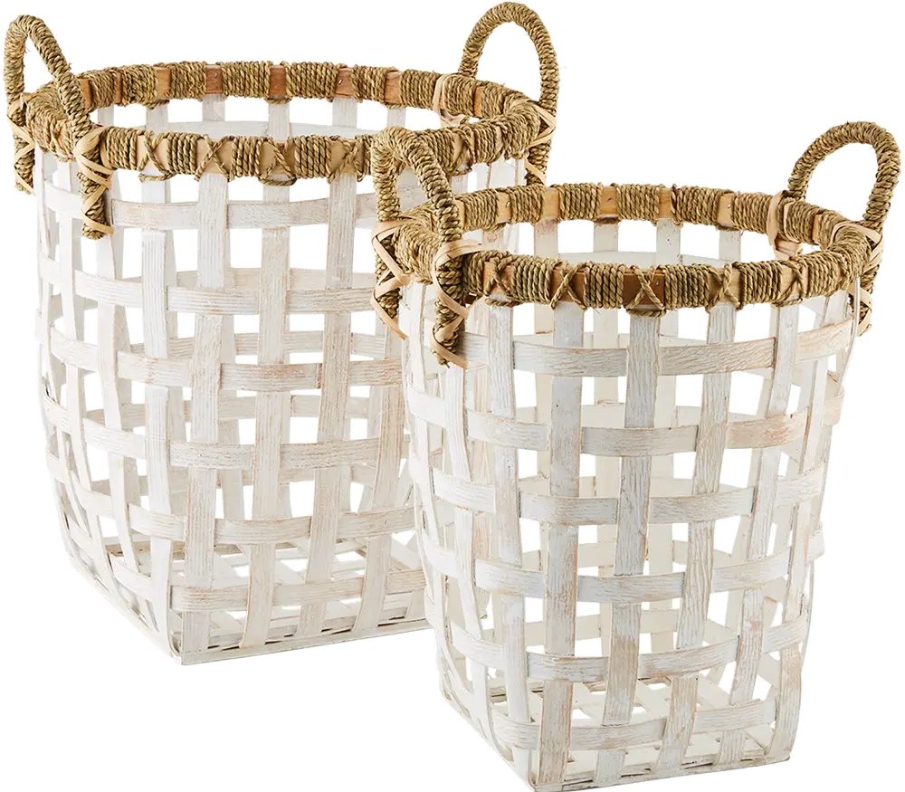 15 Inch White Rattan Basket with Handles-1