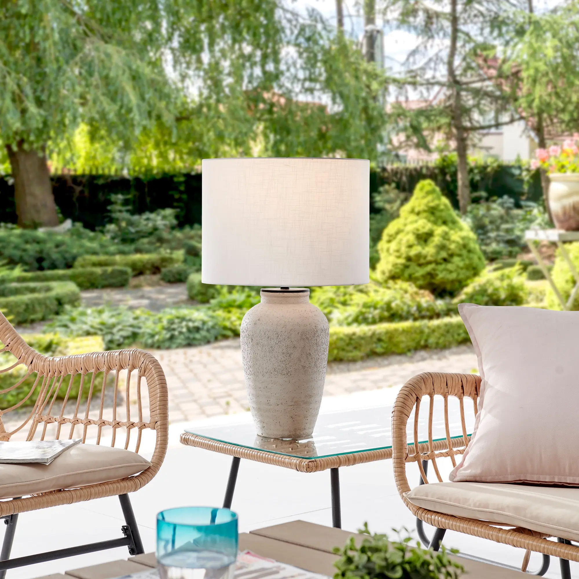 Cement Outdoor Cordless Table Lamp with Rechargeable Bulb