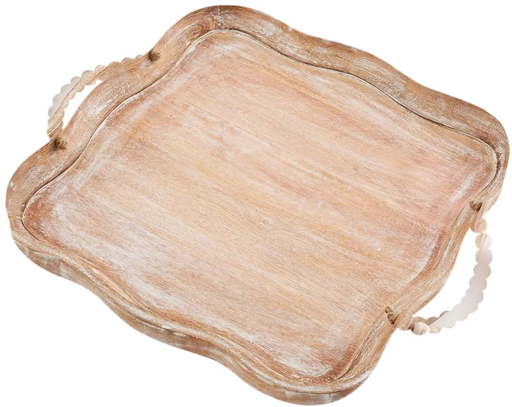 Brown Scallop Tray with Beaded Side Handles-1