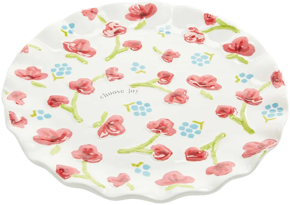 Round Pink, Blue, Green and White Floral Platter-1