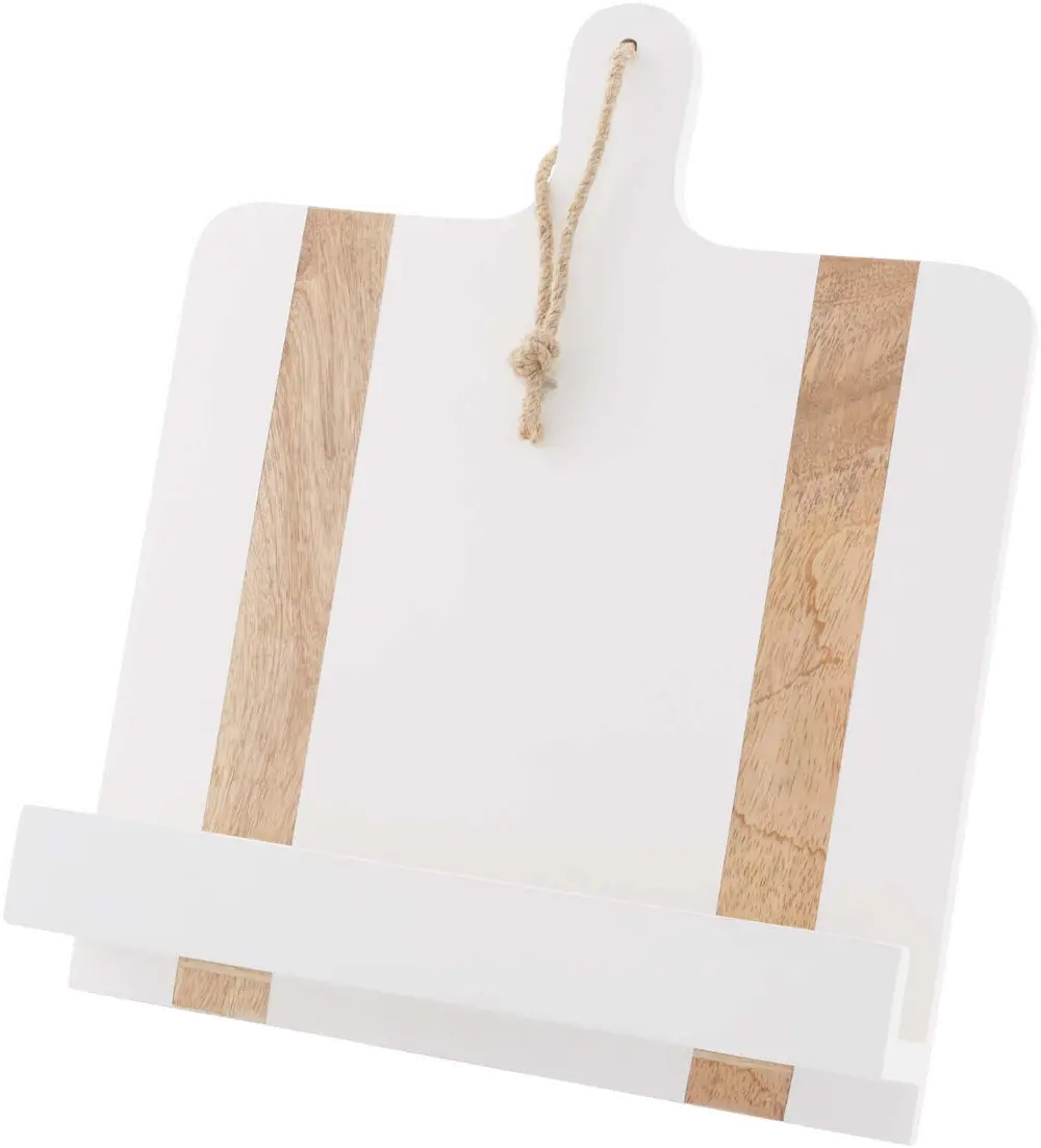 White and Mango Wood Paddle Cookbook Holder-1