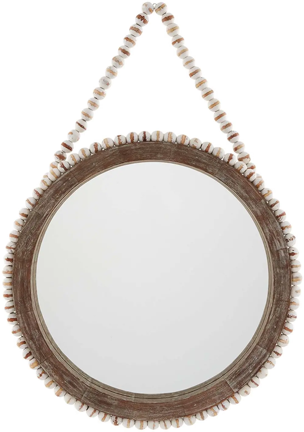 Brown and White Washed Beaded Mango Wood Wall Mirror-1