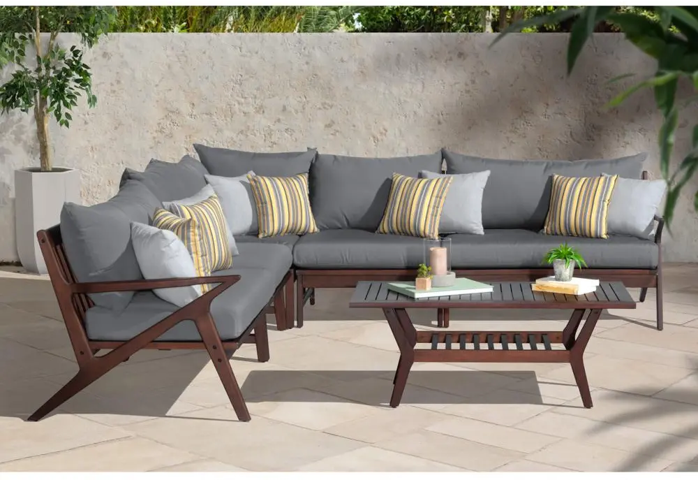 6 Piece Patio Sectional with Coffee Table - Charcoal Gray-1