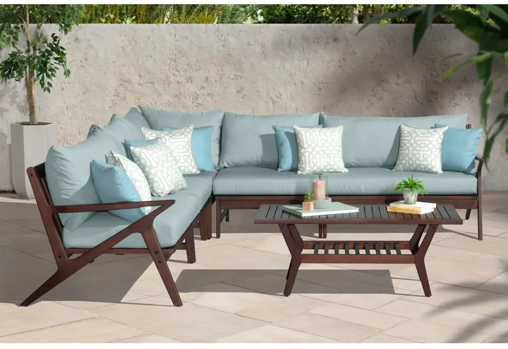 6 Piece Patio Sectional with Coffee Table - Spa Blue-1