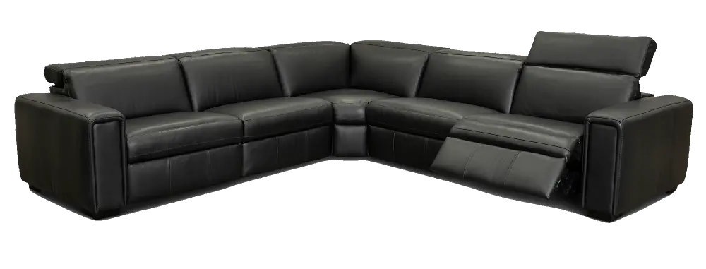 Titan Black Leather 5 Piece Power Reclining Sectional-1
