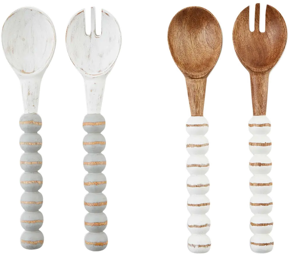 Assorted Wood Beaded Gray or Brown Serving Utensil Set-1