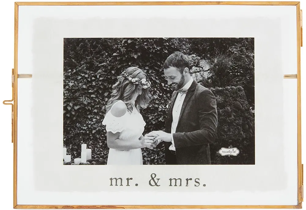 Mr. & Mrs. Antique Brass and Glass Picture Frame-1