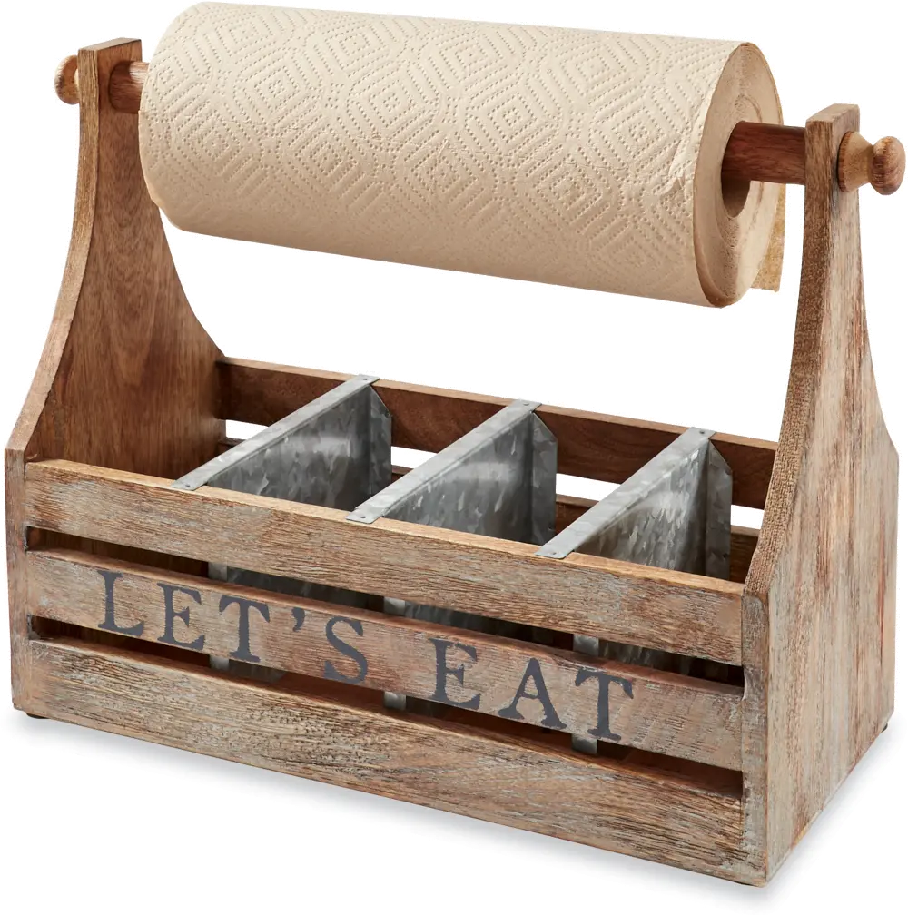 Mango Wood Let's Eat Paper Towel Holder and Caddy-1
