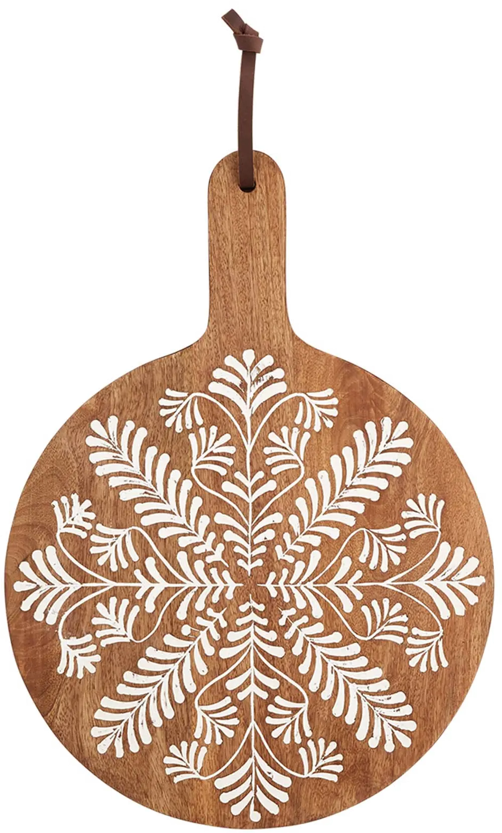 Carved Mango Wood and White Round Paddle Cutting Board-1