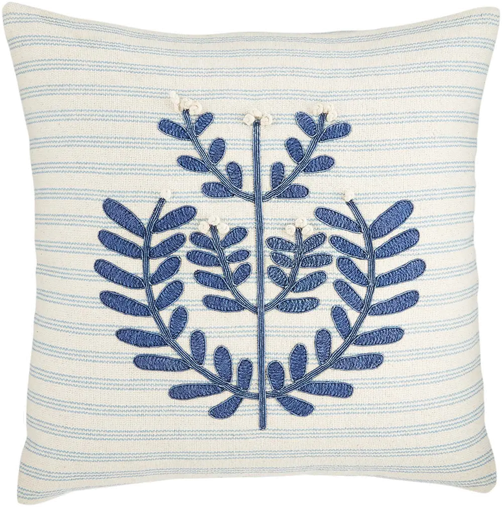Blue and Tan French Knot Applique Square Throw Pillow-1