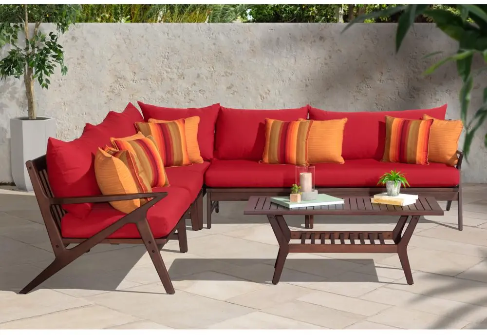 6 Piece Patio Sectional with Coffee Table - Sunset Red-1