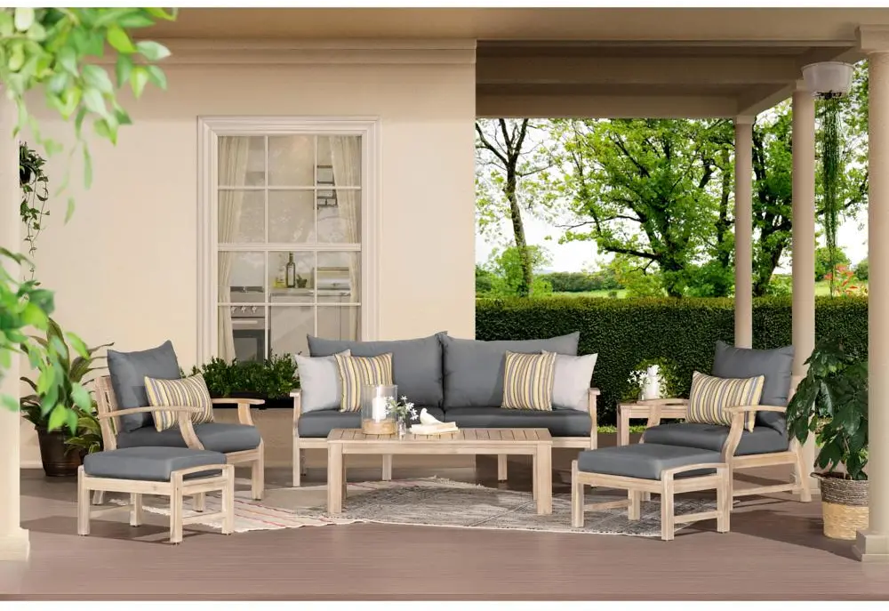 Modern 7 Piece Sofa and Club Chair Patio Set - Charcoal Gray-1