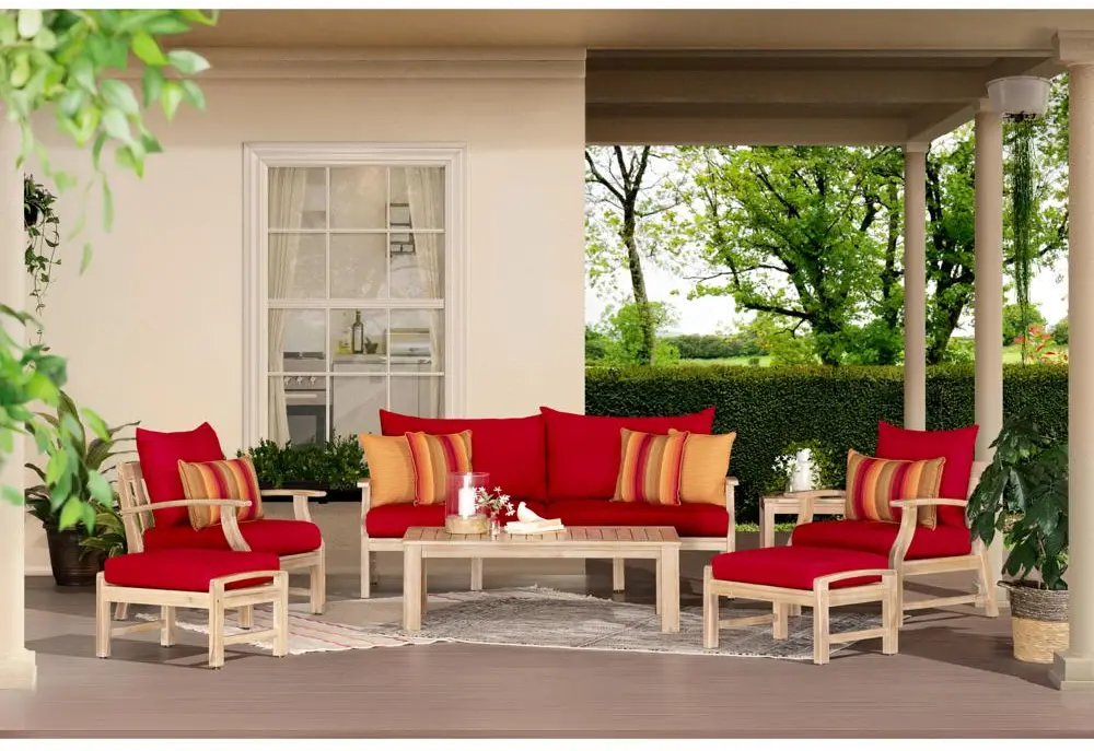 Modern 7 Piece Sofa and Club Chair Patio Set - Sunset Red-1