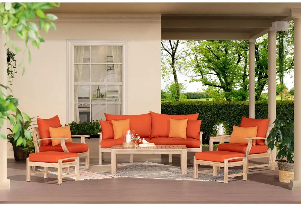 Modern 7 Piece Sofa and Club Chair Patio Set - Tikka Orange-1