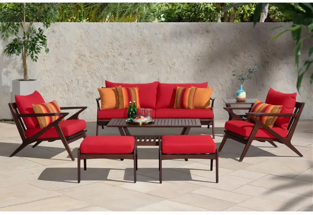 Mid-century Modern 7 Piece Sofa and Club Chair Patio Set -  Sunset Red-1