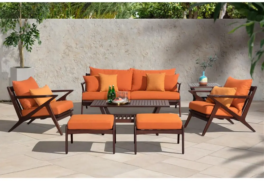 Mid-century Modern 7 Piece Sofa and Club Chair Patio Set -  Tikka Orange-1