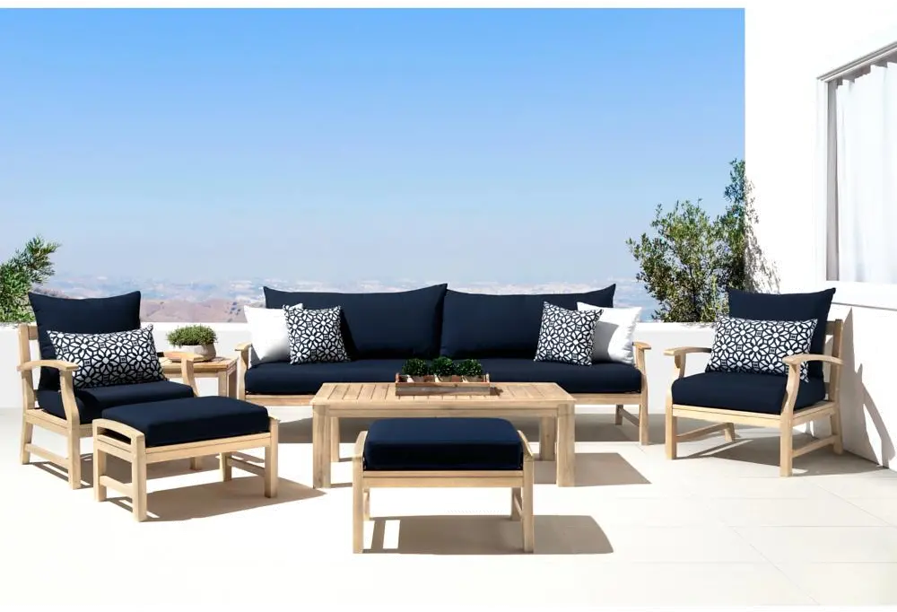 Modern 8 Piece Patio Set with Sofa - Navy Blue-1