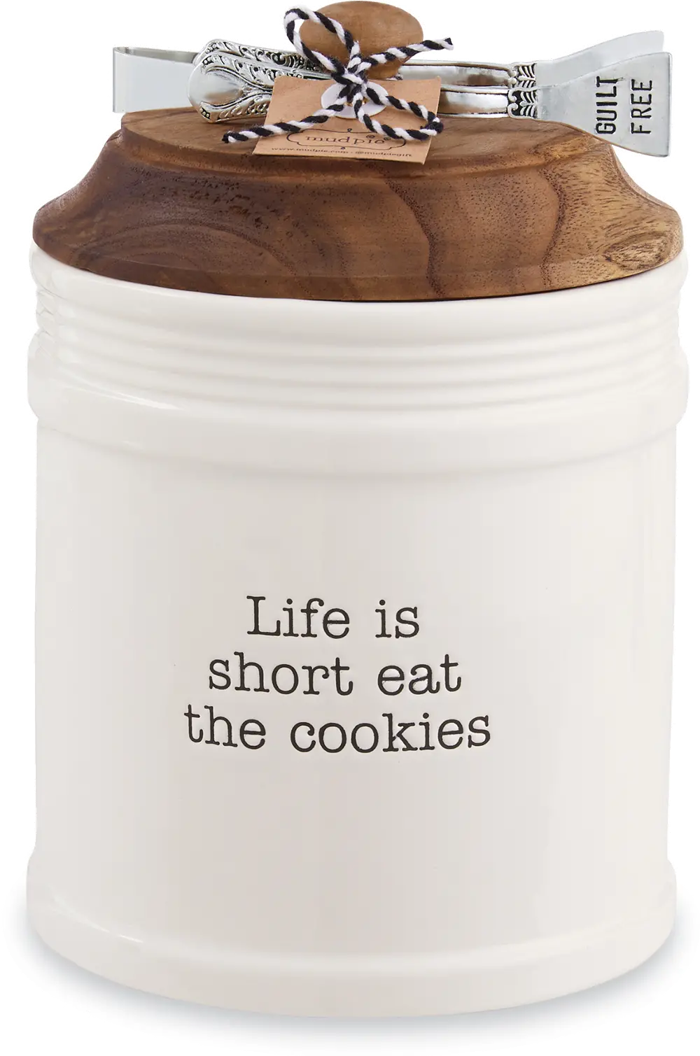 Life Is Short White Cookie Jar Set with Tongs-1