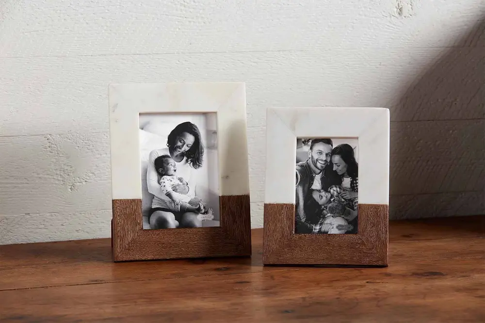 White Marble and Brown Mango Wood Picture Frames-1