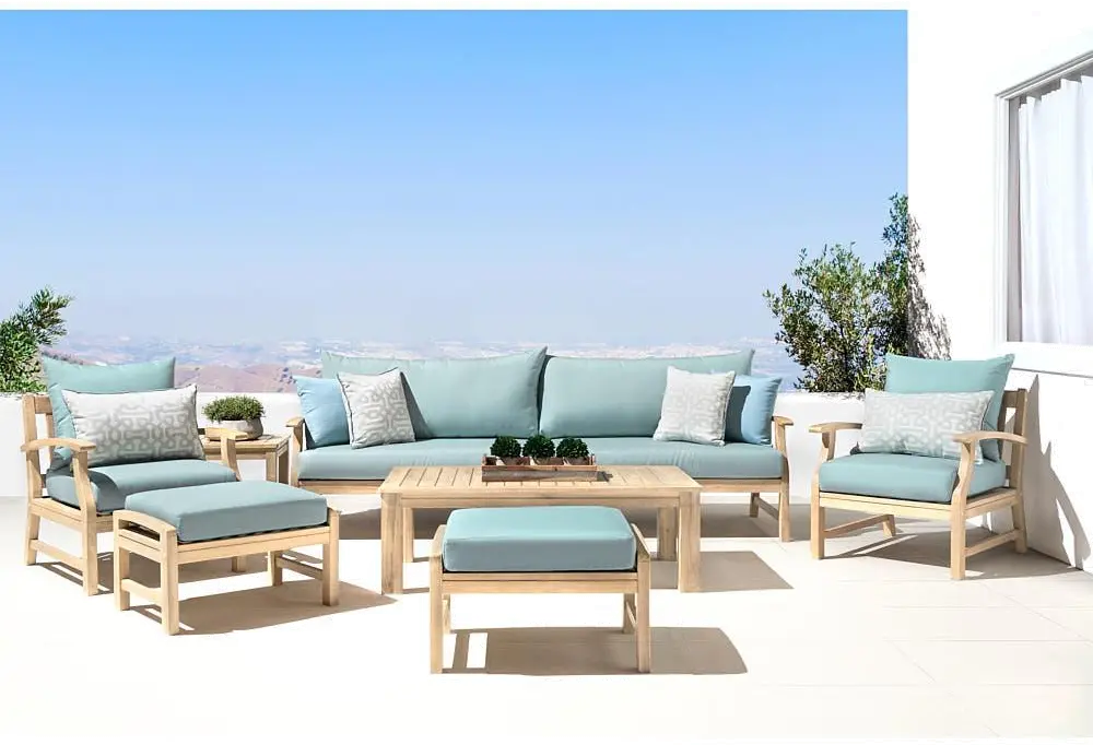 Modern 8 Piece Patio Set with Sofa - Spa Blue-1