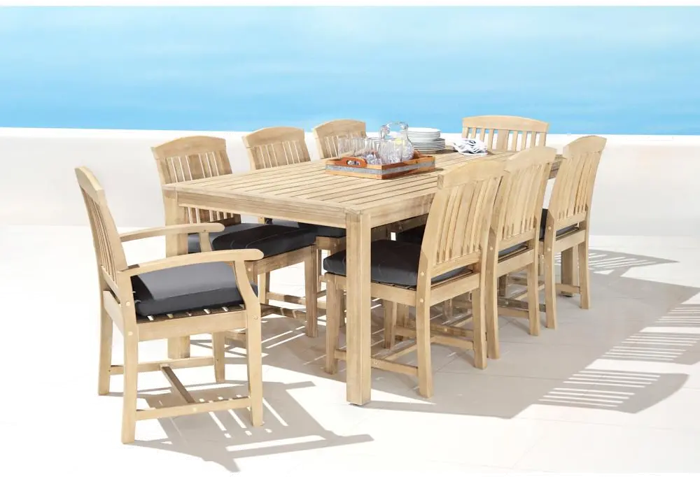 Traditional 9 Piece Patio Dining Set - Charcoal Gray-1