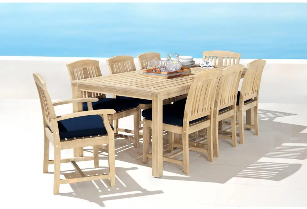 Traditional 9 Piece Patio Dining Set - Navy-1
