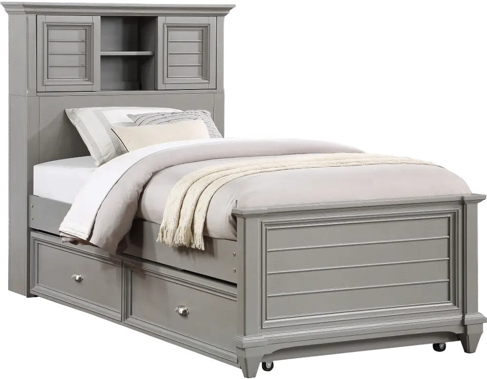 Harbor Hut Gray Twin Bookcase Bed with Trundle-1