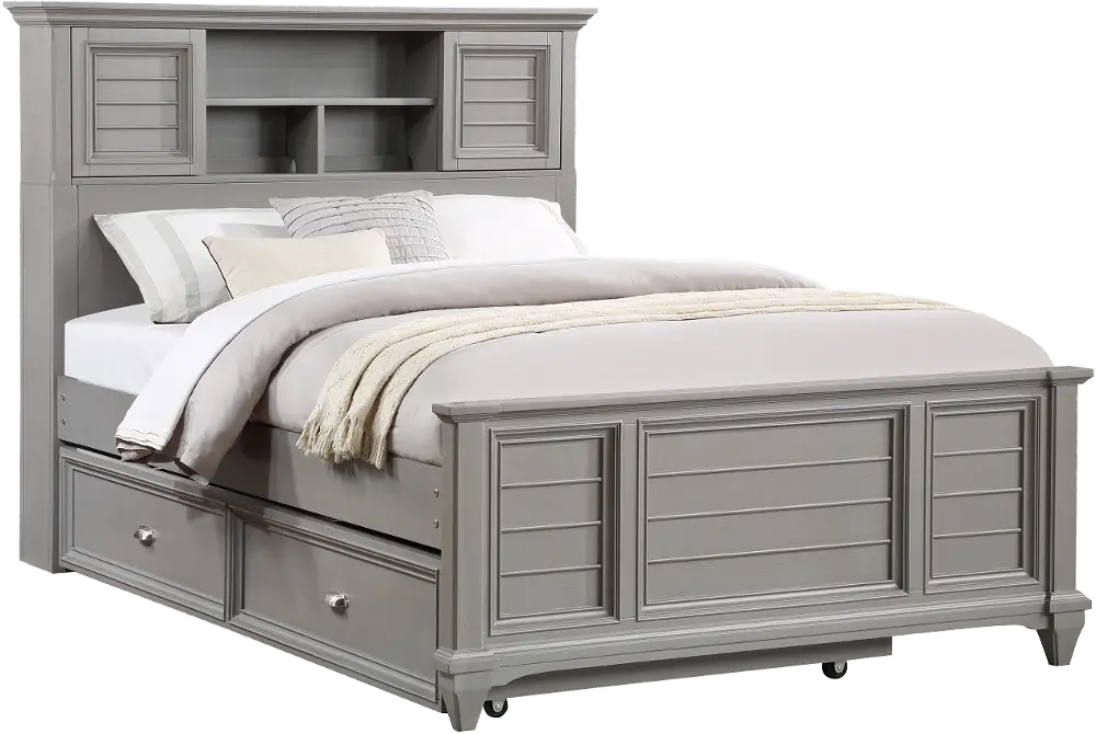 Harbor Hut Gray Full Bookcase Bed with Trundle-1