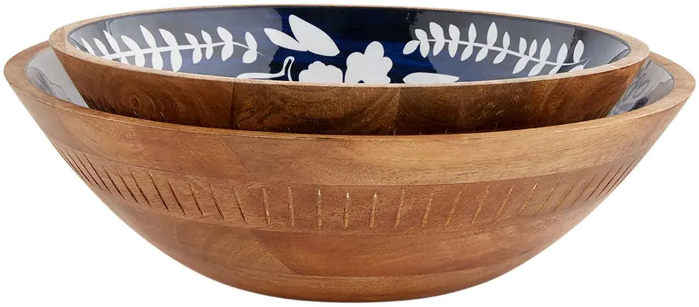 12 Inch Indigo Blue, White and Brown Serving Bowl-1