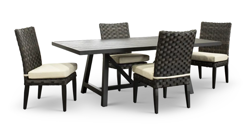 Sunset 5 Piece Beige and Wicker Armless Patio Dining Chair Set-1