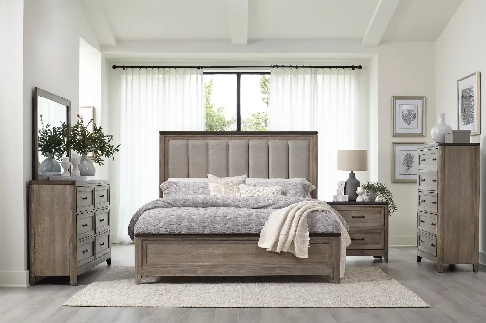 Newell Gray and Brown 4 Piece King Bedroom Set-1