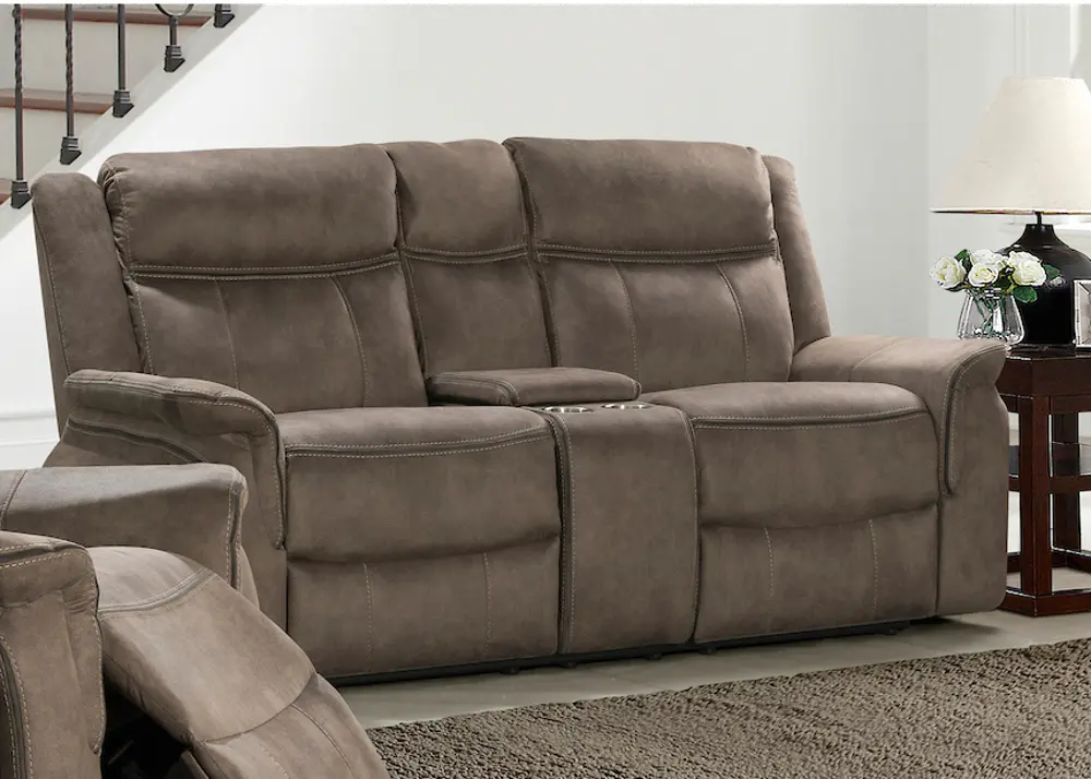 Kisner Brown Reclining Loveseat with Console-1