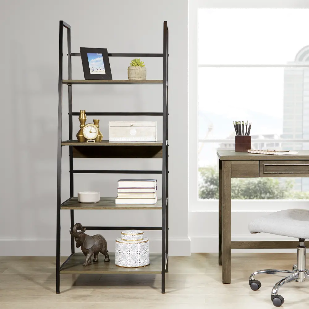 Braydon Gray and Black Ladder Bookcase-1