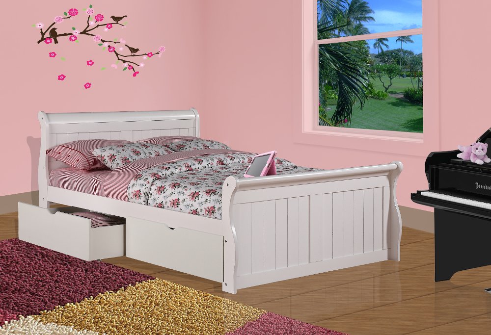 Ellsworth Full White Sleigh Bed with Drawers