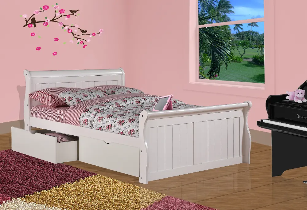 Ellsworth Full White Sleigh Bed with Drawers-1