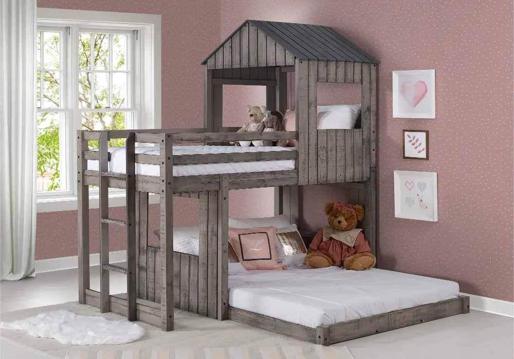 Boothbay Twin Over Full Gray Rustic Loft Bed-1