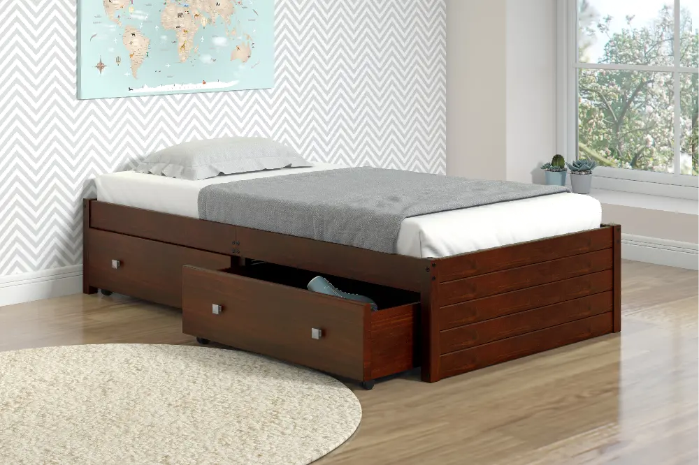 Bristol Dark Cappuccino Twin Bed with Storage Drawers-1