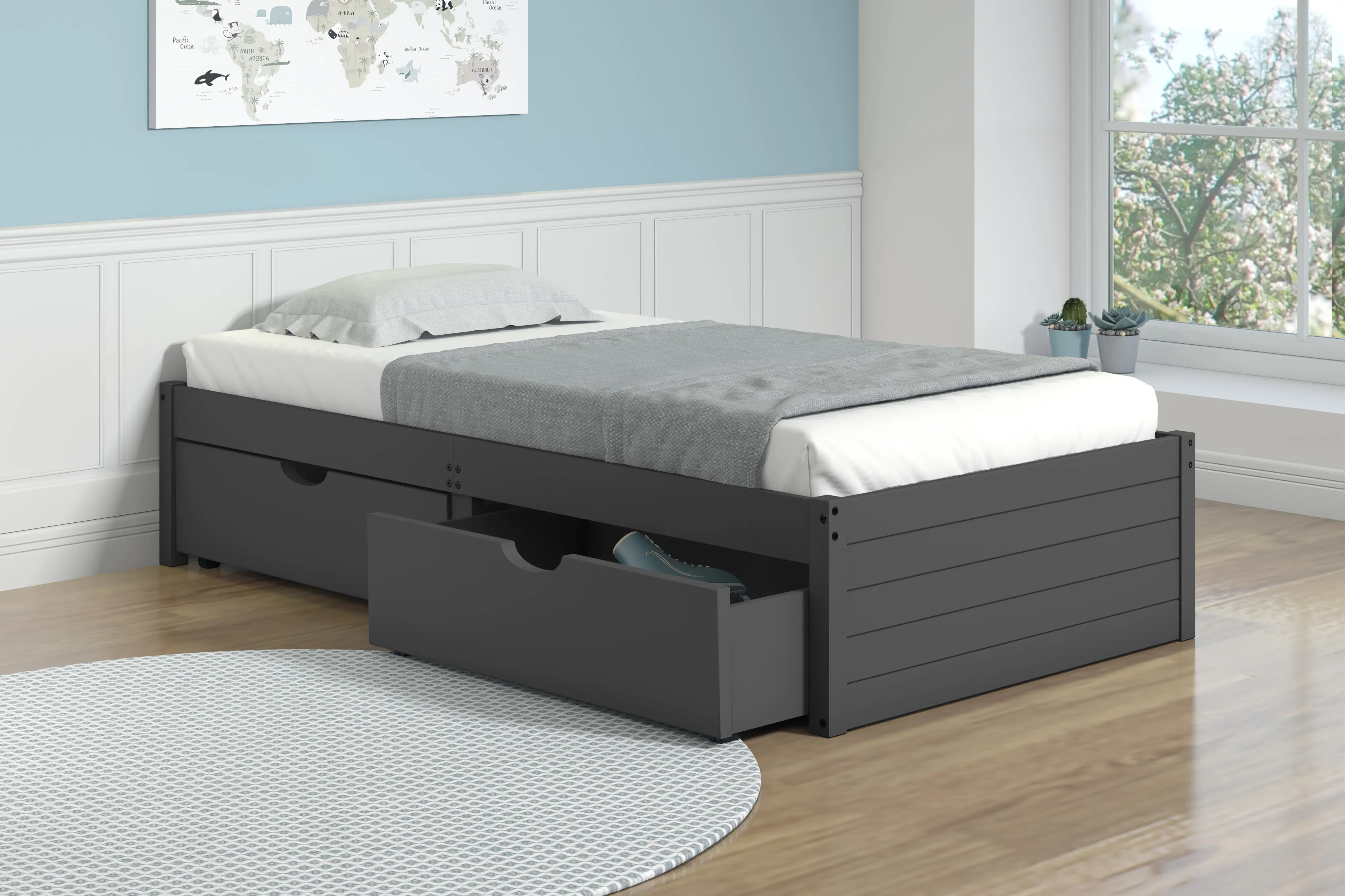 Photos - Bed Donco Trading Bristol Dark Gray Twin  with Storage Drawers 400-TDG 505