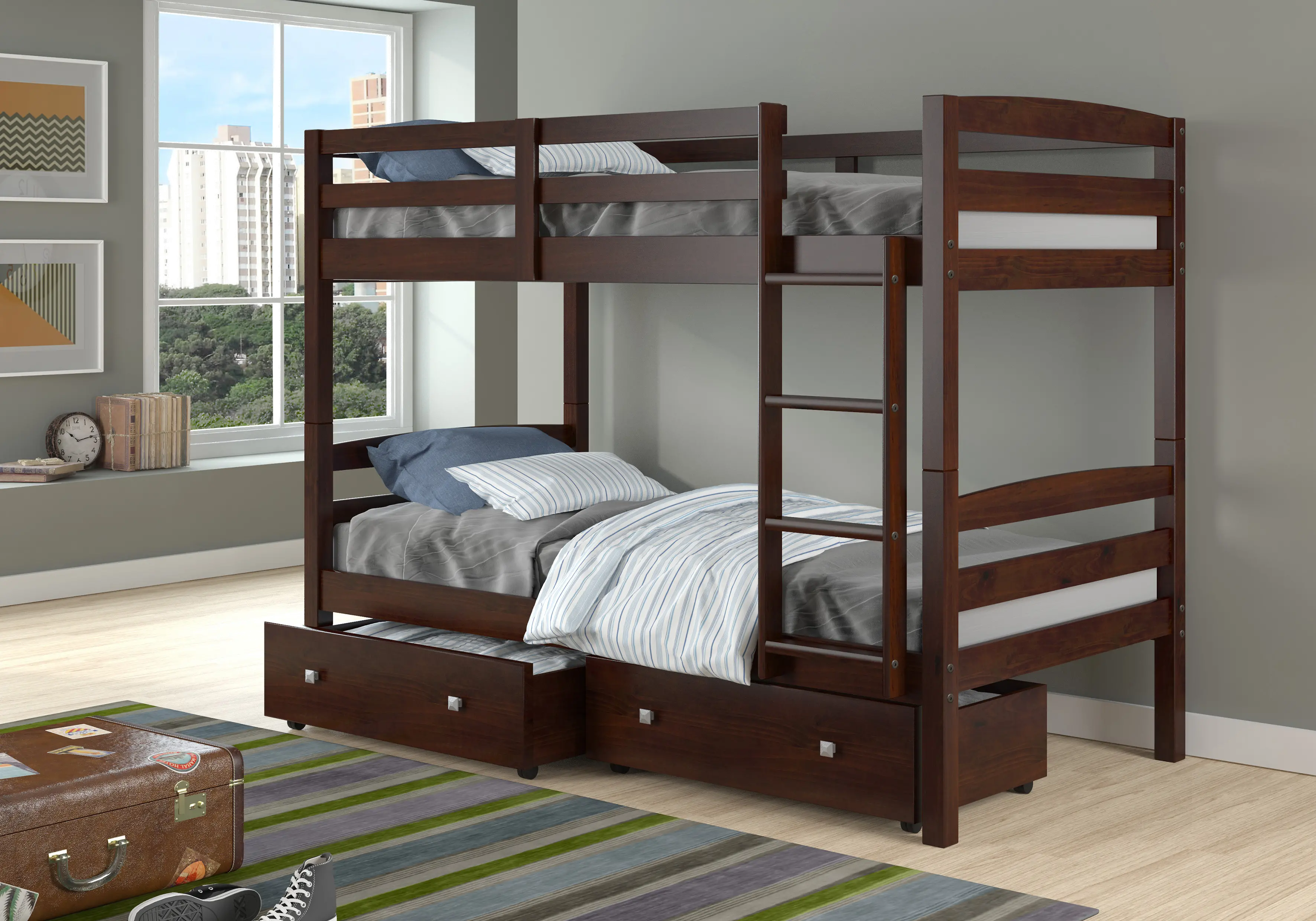 Warren Dark Cappuccino Twin Over Twin Storage Bunk Bed